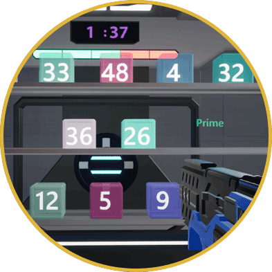Identify and shoot prime numbers from incoming groups to earn points